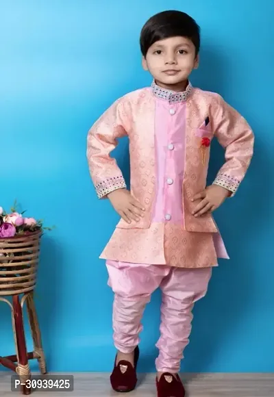 Elegant Peach Cotton Sherwani with Pajama Set For Boys