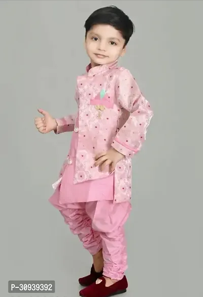 Elegant Pink Cotton Sherwani with Pajama Set For Boys-thumb3