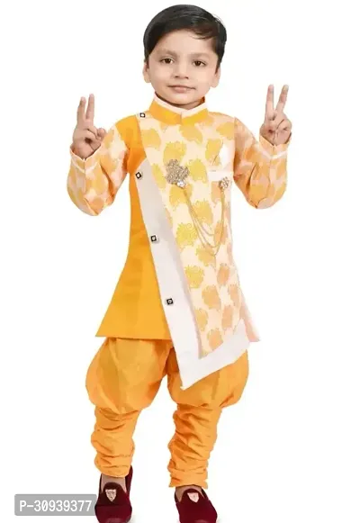 Elegant Yellow Cotton Sherwani with Pajama Set For Boys-thumb0