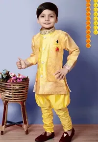 Elegant Yellow Cotton Sherwani with Pajama Set For Boys-thumb1