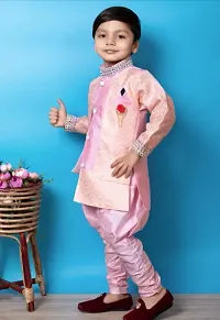 Elegant Peach Cotton Sherwani with Pajama Set For Boys-thumb1