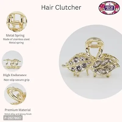 Stylish Pearl Rhinestone Leaf Design Metal Hair Clutcher for Women-thumb0