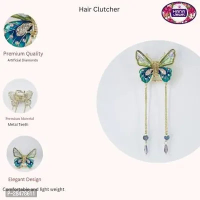 Women Fancy Butterfly Metal Teeth Premium Clutcher (multicolor)  Pack of 1-thumb0