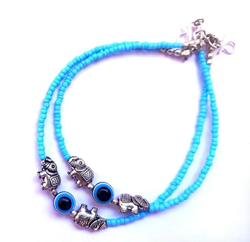 Mirage - beads , evil eye and elephants anklets set of 2 | cute stylish and beautiful Anklet Payal for girls and Women