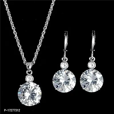 Mirage - Beautifully Golden Double diamond round Crystal pendant earring set with chain | diamond pendant earring set