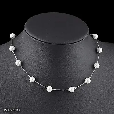 MIRAGE - Retro Style Pearl Choker | Silver and Golden Pearl Necklace (Silver)-thumb2