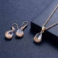 Mirage - Beautifully floral carved Water Drop Crystal pendant earring set with chain | diamond pendant earring set-thumb1