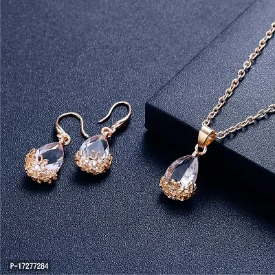 Mirage - Beautifully floral carved Water Drop Crystal pendant earring set with chain | diamond pendant earring set-thumb2