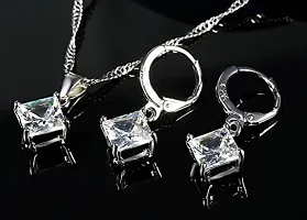 Mirage - White and Silver Square Crystal Stud Pendant Earrings Set | Elegant pendant set with chain and earrings-thumb1