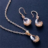 Mirage - Beautifully floral carved Water Drop Crystal pendant earring set with chain | diamond pendant earring set-thumb2