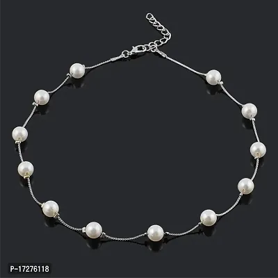 MIRAGE - Retro Style Pearl Choker | Silver and Golden Pearl Necklace (Silver)-thumb0