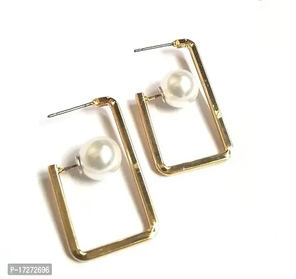 MIRAG Mirage Stylish Golden Pearl rectangle unique pearl western stylish earrings Zinc Drops  Danglers-thumb0