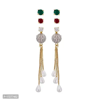 Mirage - Traditional diamond changeable earrings studs |Three in one changeable earring | red, white  green changeable earring-thumb0