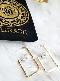 MIRAG Mirage Stylish Golden Pearl rectangle unique pearl western stylish earrings Zinc Drops  Danglers-thumb1