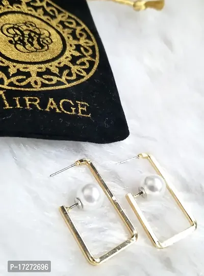 MIRAG Mirage Stylish Golden Pearl rectangle unique pearl western stylish earrings Zinc Drops  Danglers-thumb2