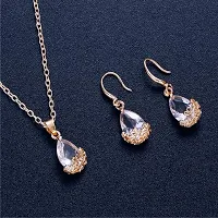 Mirage - Beautifully floral carved Water Drop Crystal pendant earring set with chain | diamond pendant earring set-thumb3