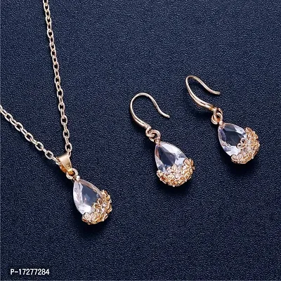 Mirage - Beautifully floral carved Water Drop Crystal pendant earring set with chain | diamond pendant earring set-thumb4