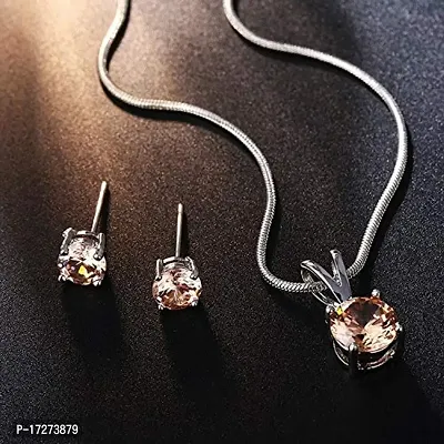 Mirage - Champagne and Silver Crystal stud pendant earrings set | Elegant pendant set with chain and earrings