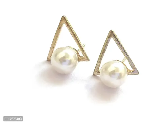 Mirage - Tringle golden pearl stud earrings.