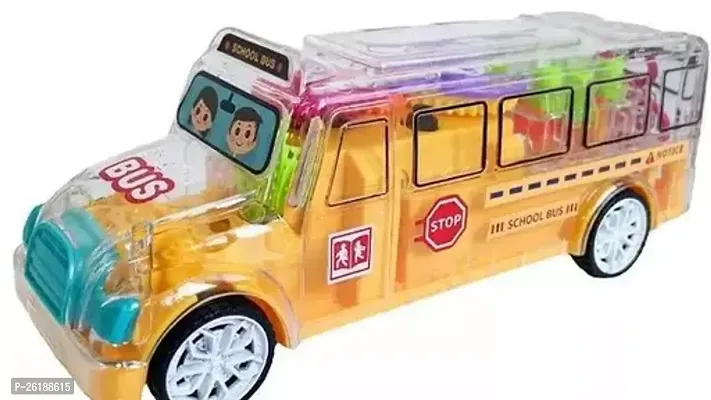 Stylish Plastic Transparent Gear School Bus With 3D Light And Music, Bump And Go Action Toys For Kids