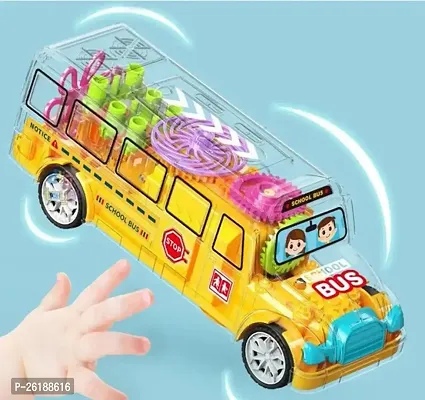 Stylish Plastic Transparent Gear School Bus With 3D Light And Music, Bump And Go Action Toys For Kids