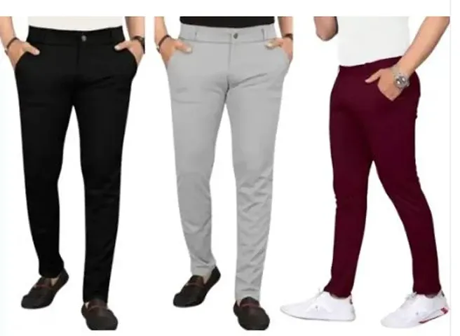 Stylish Lycra Solid Trouser For Men Pack Of 3