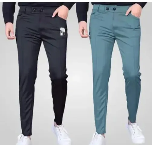 Elegant Lycra Solid Casual Trousers For Men And Boys- Pack Of 2