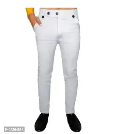 Stylish White Lycra Solid Trouser For Men