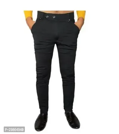 Stylish Black Lycra Solid Trouser For Men-thumb0