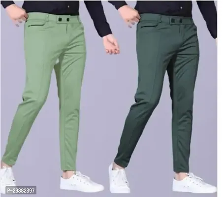 Elegant Lycra Solid Casual Trousers For Men And Boys- Pack Of 2