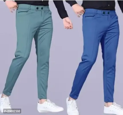 Elegant Lycra Solid Casual Trousers For Men And Boys- Pack Of 2