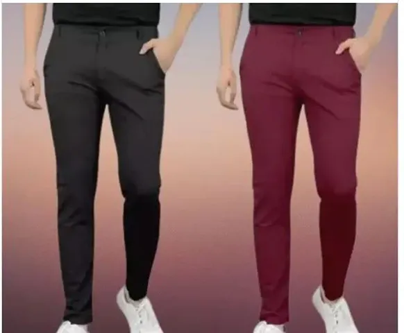 Stylish Multicoloured Lycra Solid Trouser For Men Pack Of 2