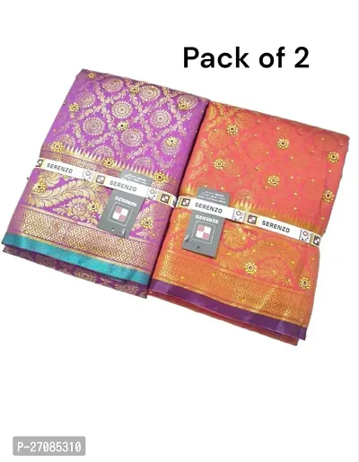 Pack Of 2 Banarasi Brocade Saree With Blouse Piece-thumb0