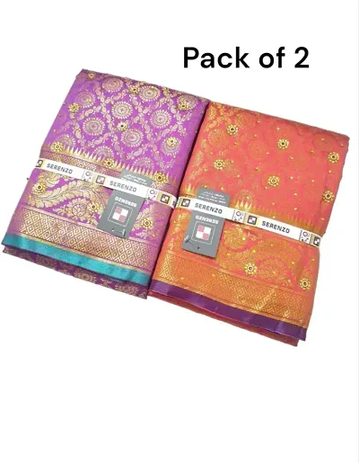 Pack Of 2 Banarasi Brocade Sarees With Blouse Piece