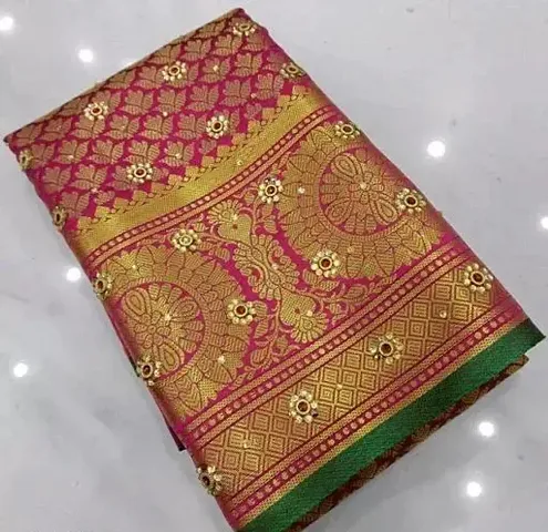 Banarasi Art Silk Brocade Stone Work Sarees With Running Blouse