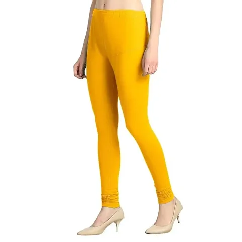 Churidar Length Slim Fit Super Combed Stretchable Premium Cotton Lycra Leggings - Yellow