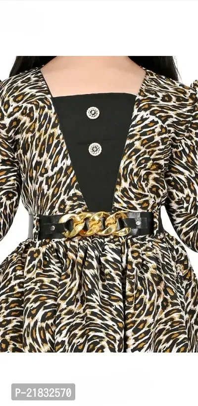 Tiger Print Knee Length Dress For Girls-thumb3
