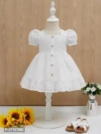 Baby Eyelet Embroidery Puff Sleeve Ruffle Hem Dress-thumb0