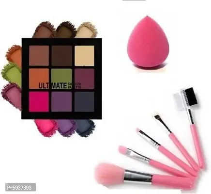 Beauty Ultimate 9 Color Eye shadow Palette With 5 Pcs Makeup Brush & Beauty Blender  (7 Items In The Set)