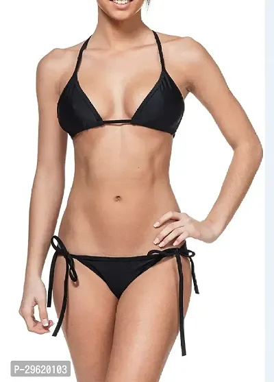 Stylish Black Solid Bra  and  Panty Set For Women