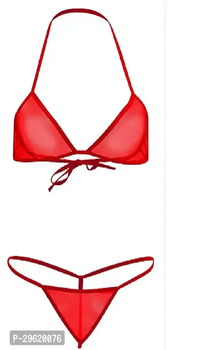 Stylish Red Solid Bra  and  Panty Set For Women