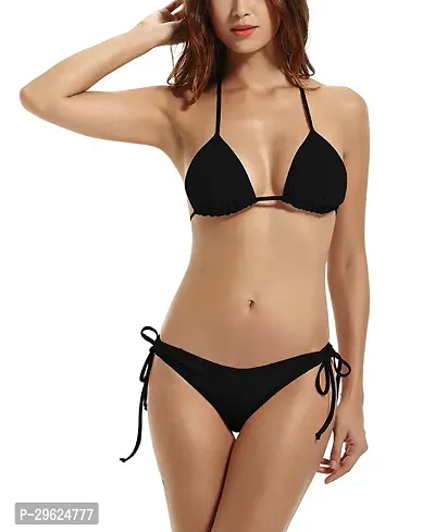 Stylish Black Solid Bra and Panty Set For Women