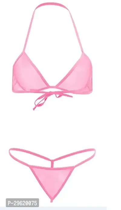 Stylish Pink Solid Bra  and  Panty Set For Women
