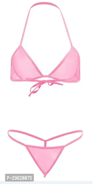 Stylish Pink Solid Bra  and  Panty Set For Women-thumb0