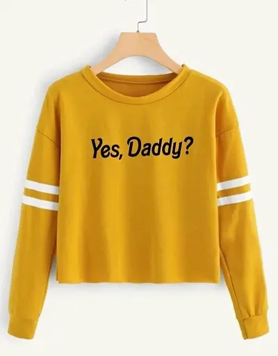 Stylish Cotton Blend Printed Long Sleeves T-shirts For Women
