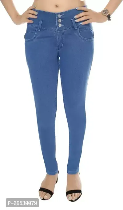 Stylish Blue Cotton Jeans For Women-thumb0