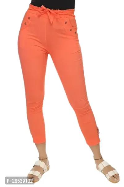 Stylish Orange Cotton Jeggings For Women