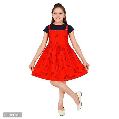 PROMISE KID Girl's Rayon Midi/Knee Length Short Sleeve Dress |(Pack of 1) Red 5-6 Years