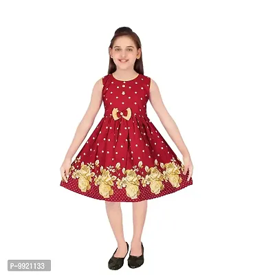 PROMISE KID Girl's Rayon Midi/Knee Length Short Sleeve Dress |(Pack of 1) Maroon 3-4 Years