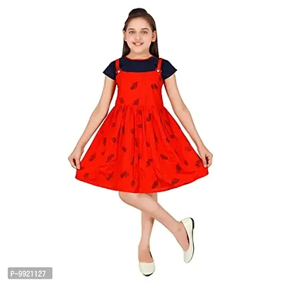 PROMISE KID Girl's Rayon Midi/Knee Length Short Sleeve Dress |(Pack of 1) Red 7-8 Years